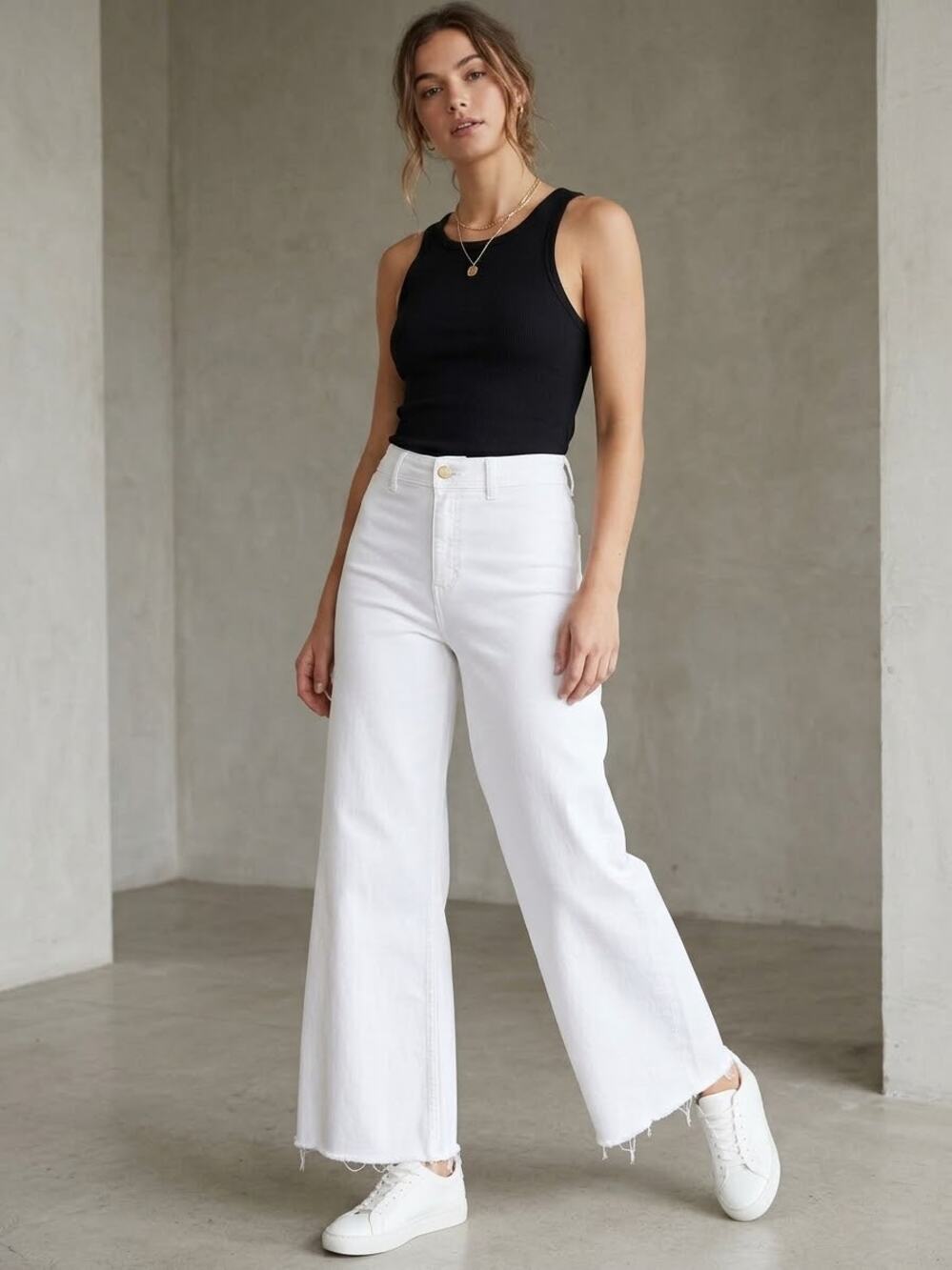 Antonio Melani White High-Rise Wide-Leg Cropped Jeans